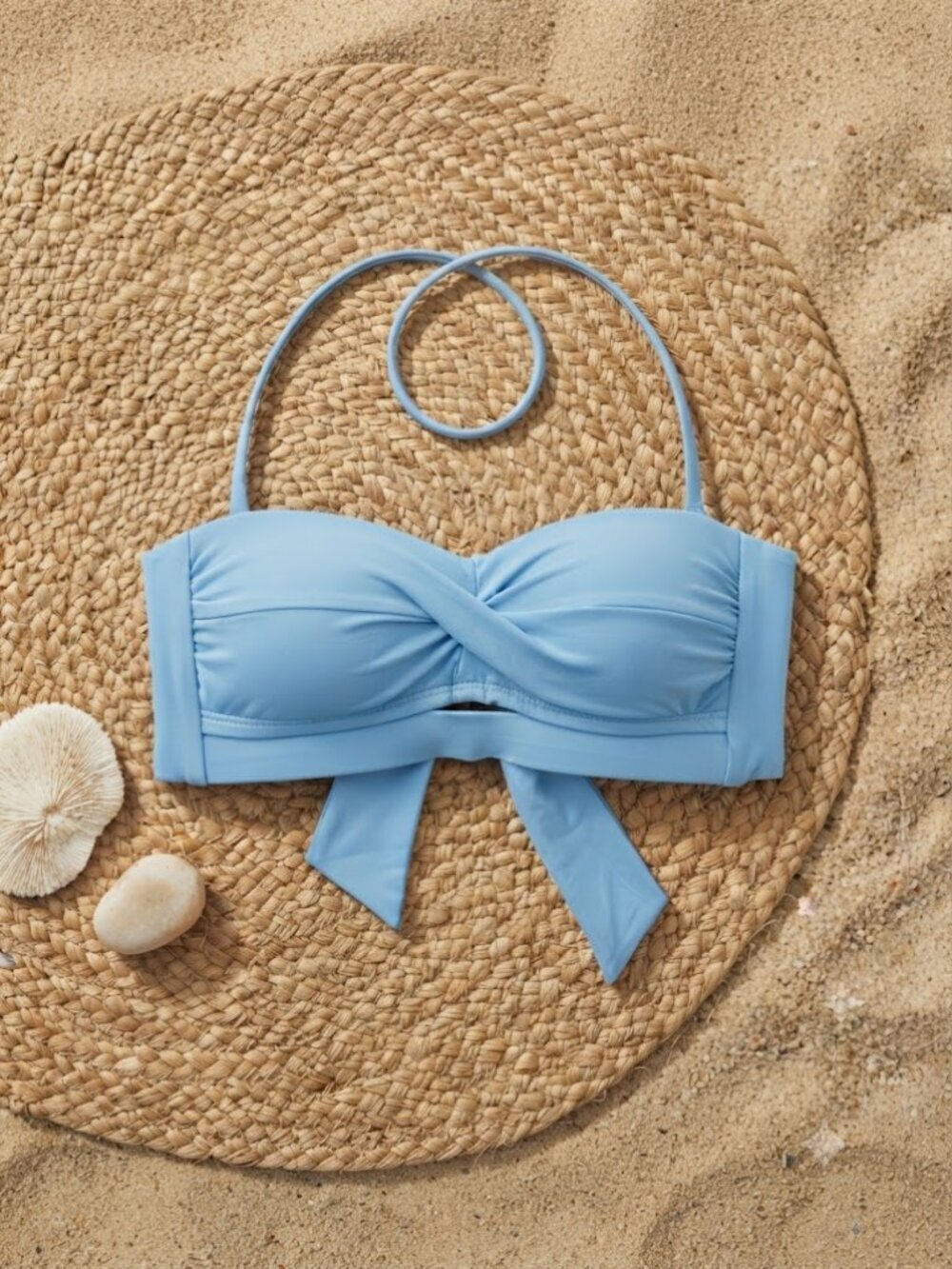 Amavi Twist Bandeau Removable Halter Bikini Swimsuit Top Light Blue Size XS NWOT